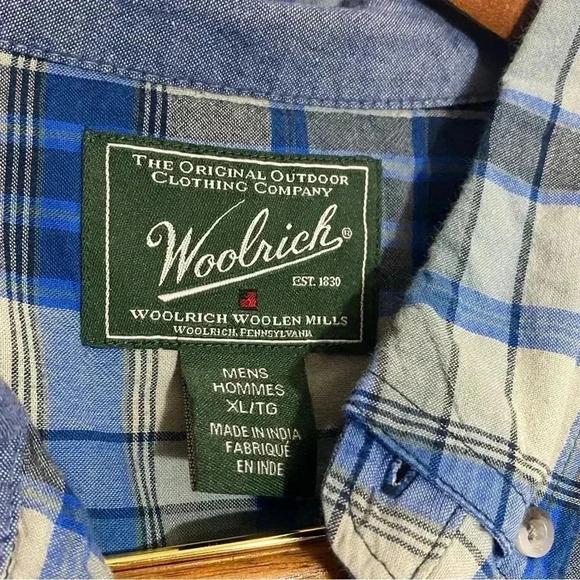 Woolrich men blue button up  short sleeve shirt size XL casual plaid checkered - Picture 8 of 9